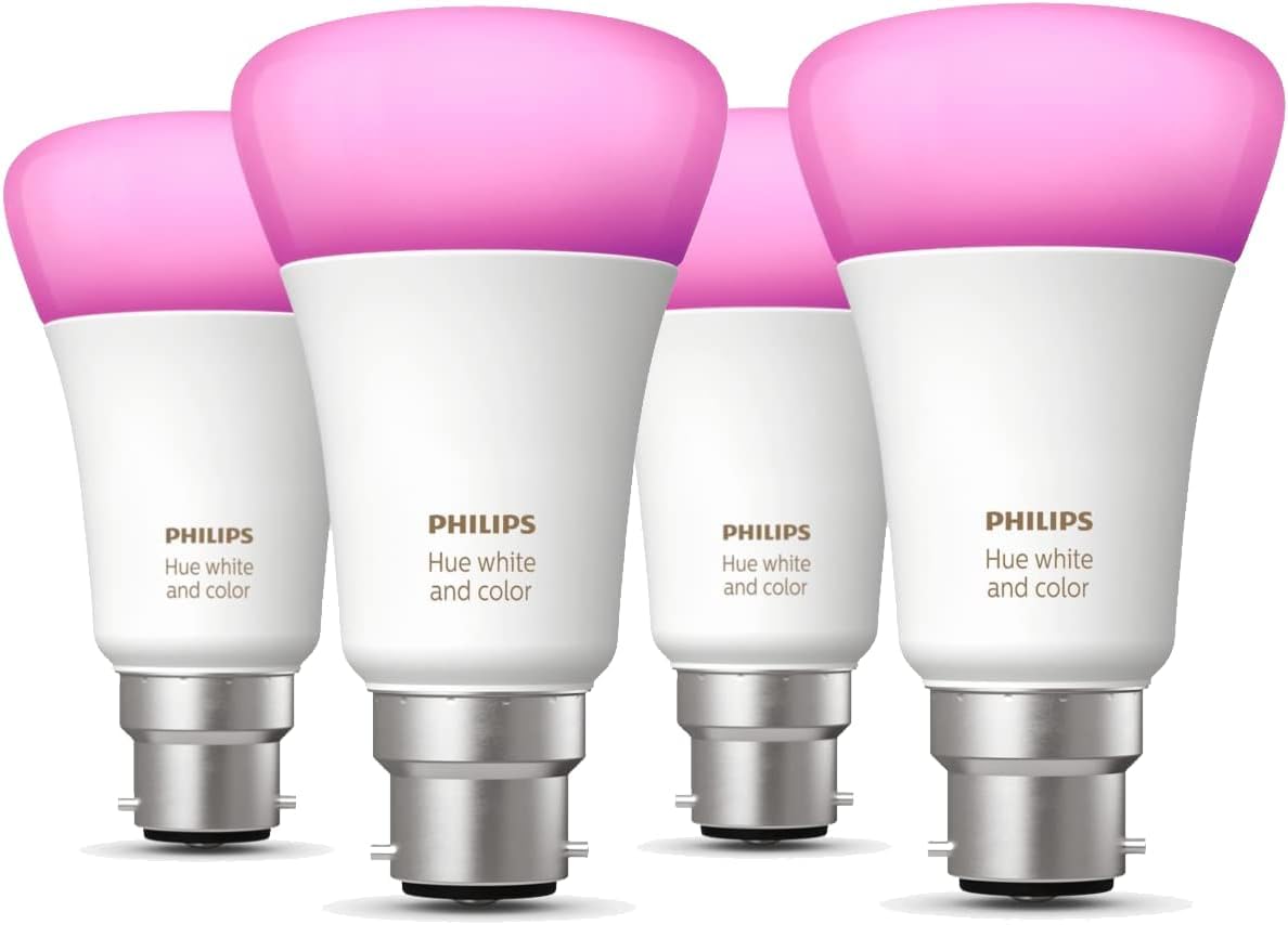 Philips Hue White & Colour Ambiance B22 Smart Bulb 4 Pack