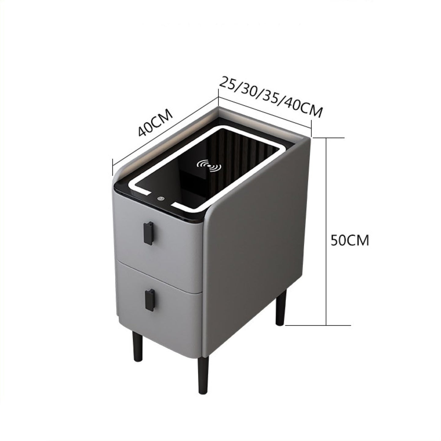 Modern Smart Bedside Table with Wireless Charging & LED - Light Gray