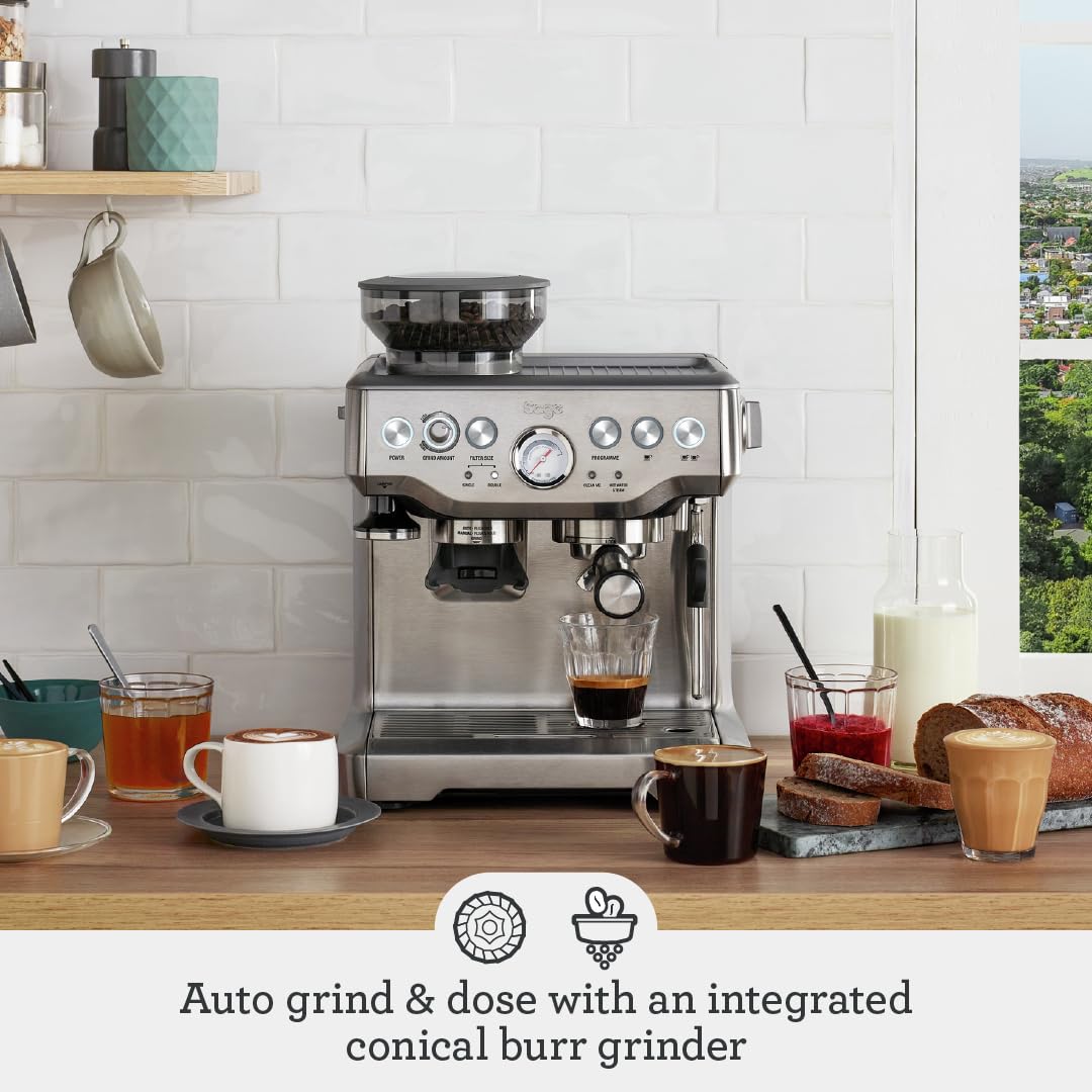 Sage - The Barista Express - Bean to Cup Coffee Machine with Grinder and Manual Milk Frother - 16 Grind Settings, 15 Bar Pump, PID Temp Control, Normal Milk Jug, Stainless Steel