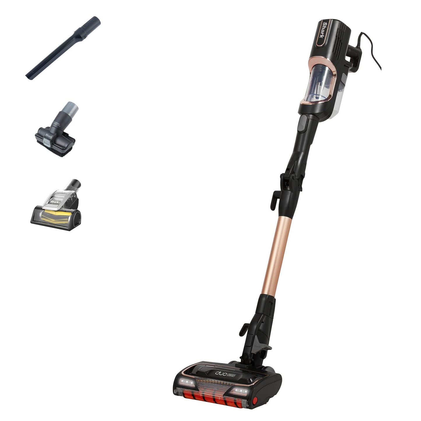 Shark Corded Stick Vacuum Cleaner with Anti Hair Wrap and DuoClean Floorhead, Flexible Pet Vacuum with Anti-Allergen Complete Seal, 3 Attachments, 10m Cord, Rose Gold HZ500UKT