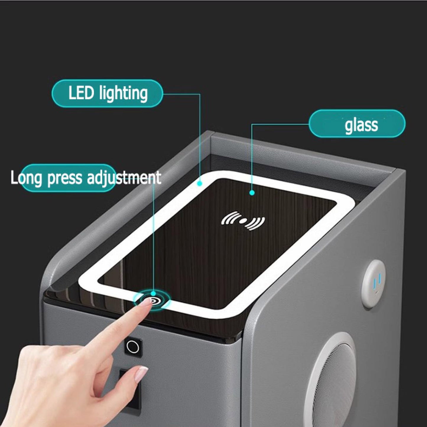 Modern Smart Bedside Table with Wireless Charging & LED - Light Gray