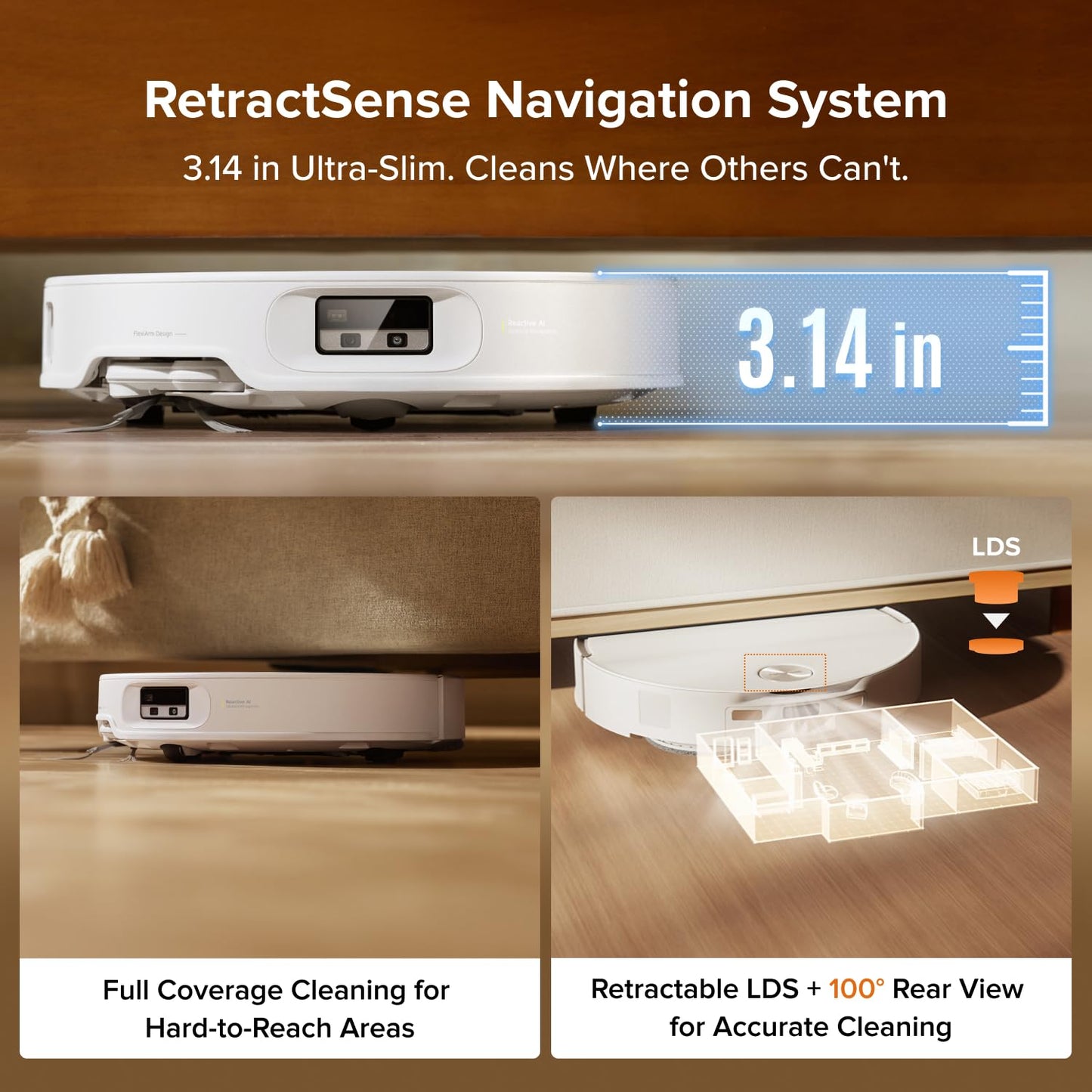 roborock Qrevo Edge 2 Robot Vacuum Cleaner with Mop, 25,000 Pa HyperSuction, Zero-Tangle, 3.14" Ultra-Slim, AI Obstacle Avoidance, FlexiArm Technology, 80ยฐC Hot-Water Mop Washing & Dock Self-Cleaning