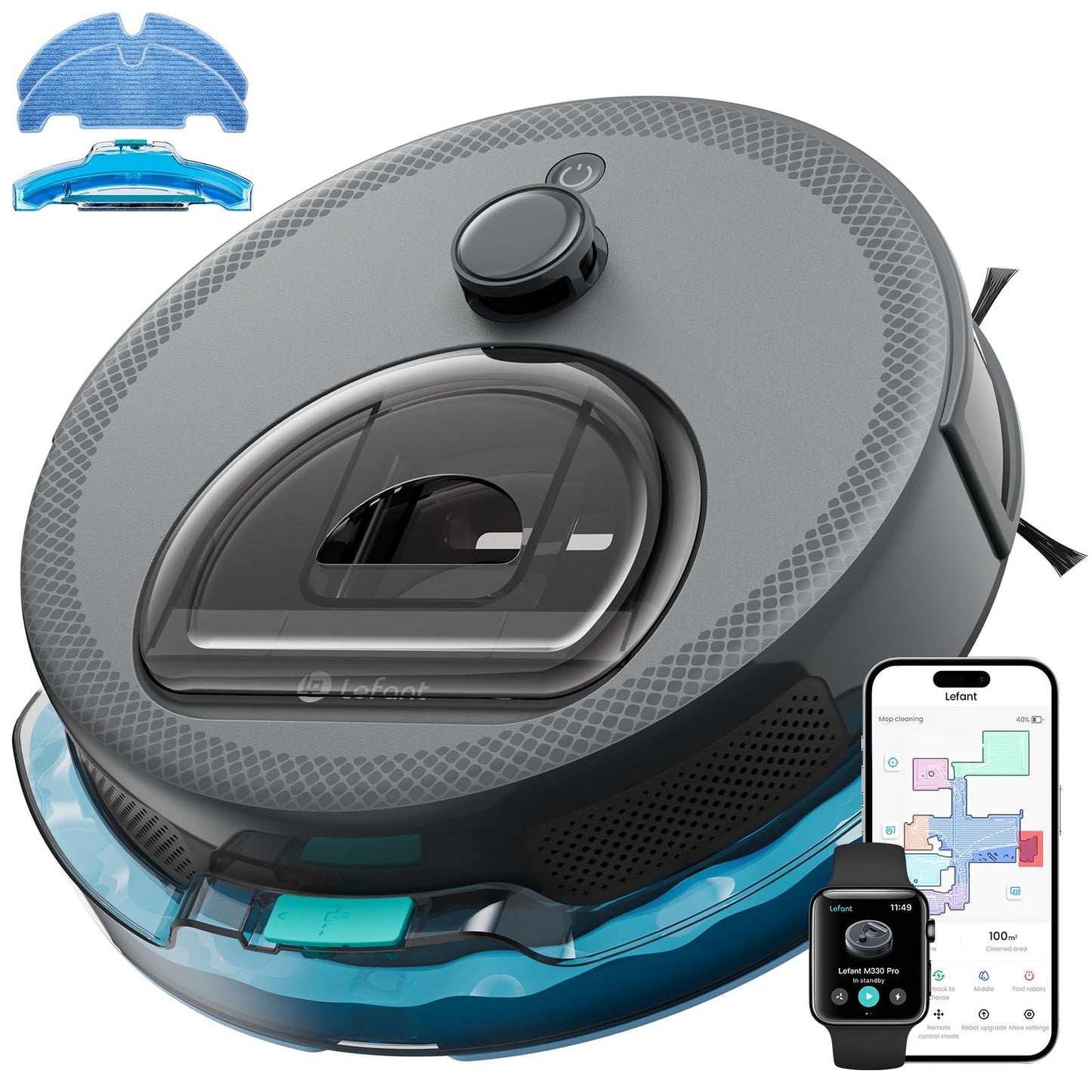 Lefant M330 Pro Robot Vacuum and Mop - 5000Pa Light Grey
