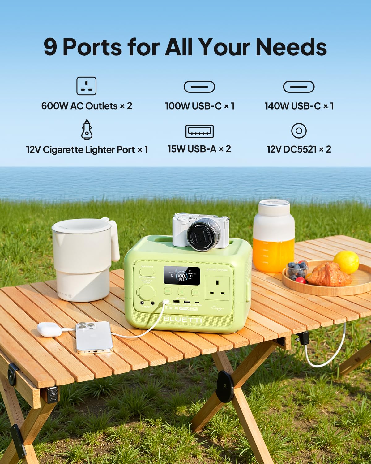BLUETTI Elite 30 V2 Portable Power Station 288Wh Meadow Green