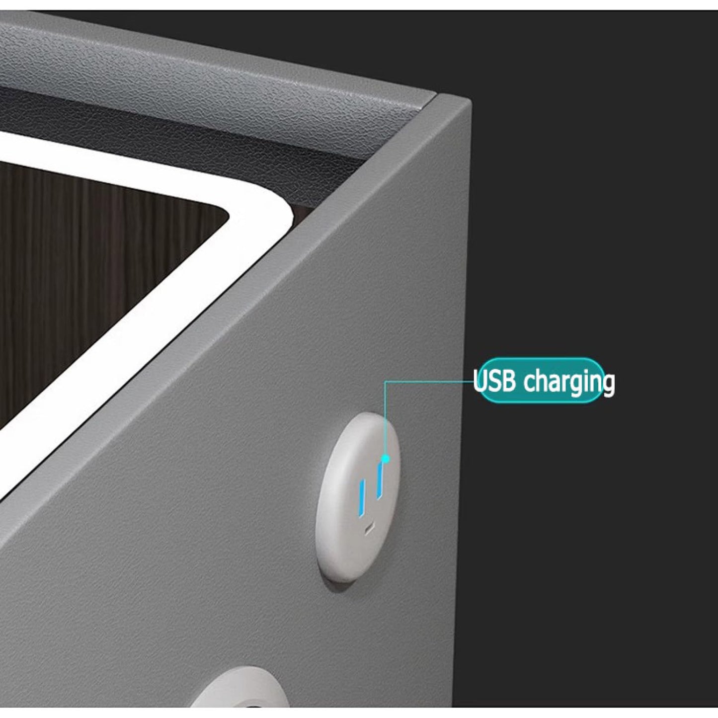 Modern Smart Bedside Table with Wireless Charging & LED - Light Gray