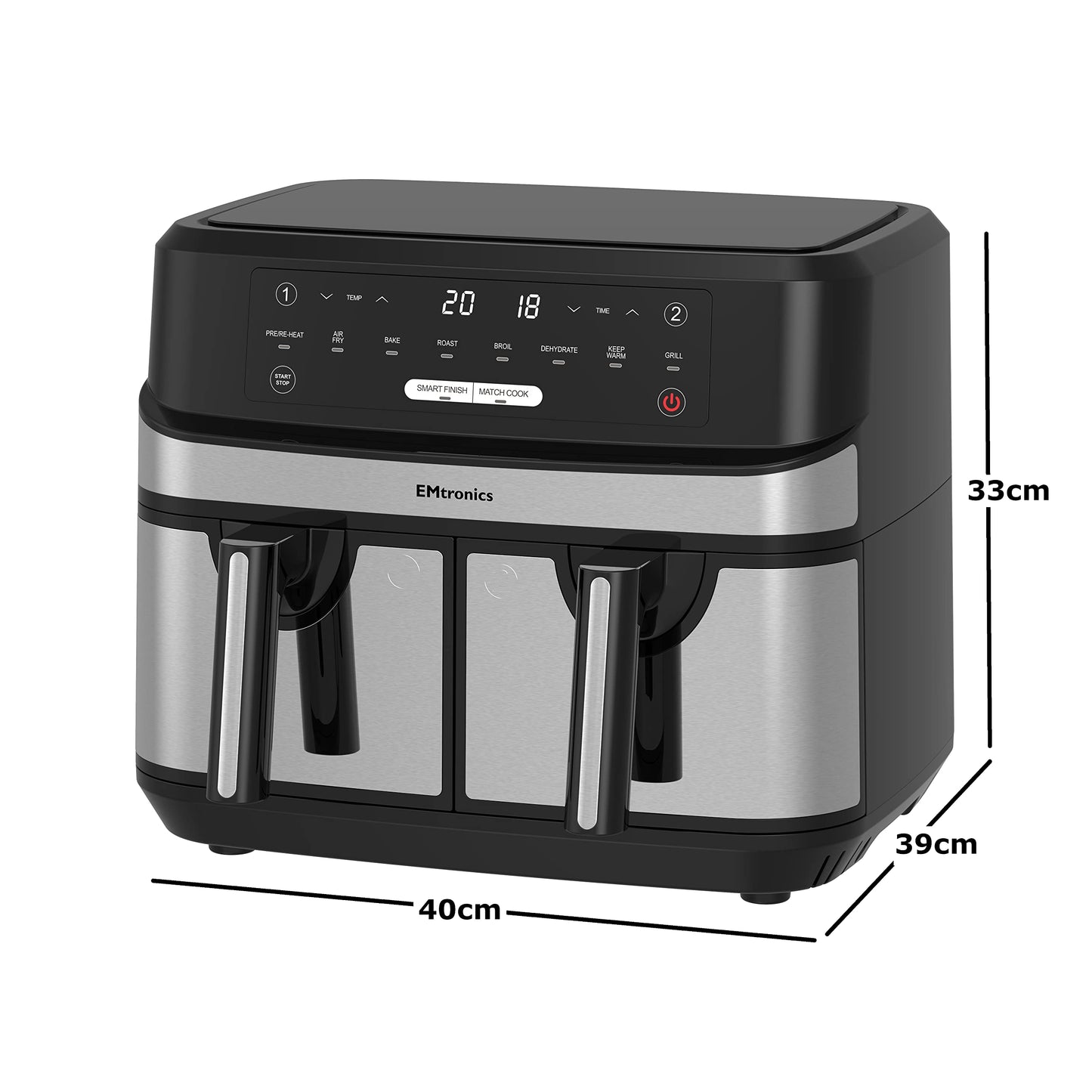 EMtronics EMAFDD9LSL Dual Air Fryer 9L Stainless Steel