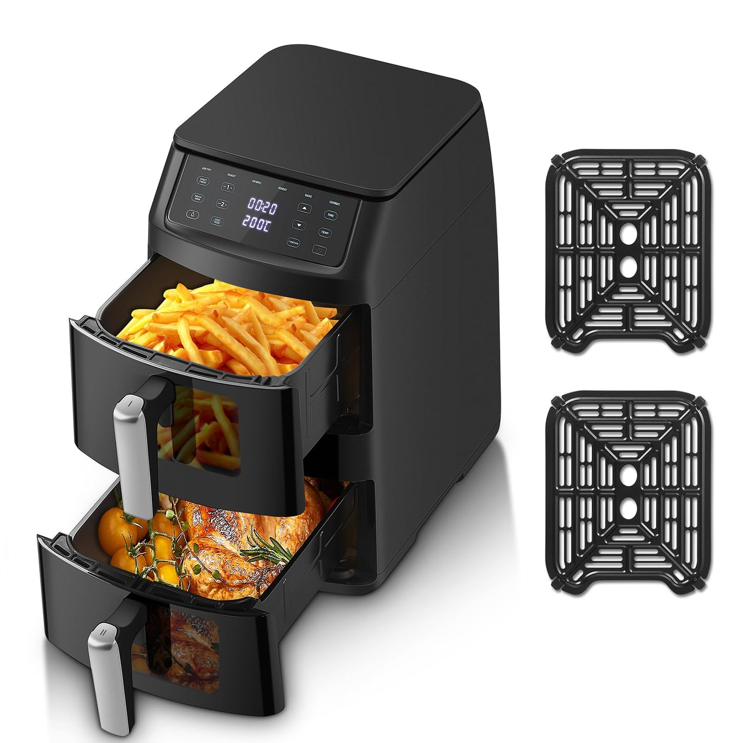 Dual Air Fryer, TopStrong Double Stack Air Fryer with Visual Window, 6 Functions-Air Fry, Air Roast, Bake, Broil, Reheat, Dehydrate, Dishwasher Safe Non-Stick Baskets, 2500W, Family Size(11L)