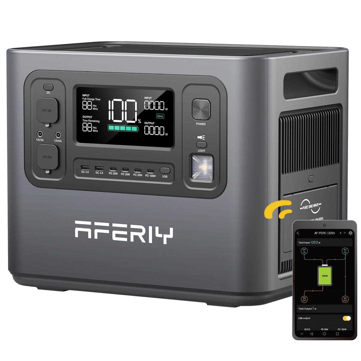 Aferiy P210 Portable Power Station 2400W 2048Wh Black Grey