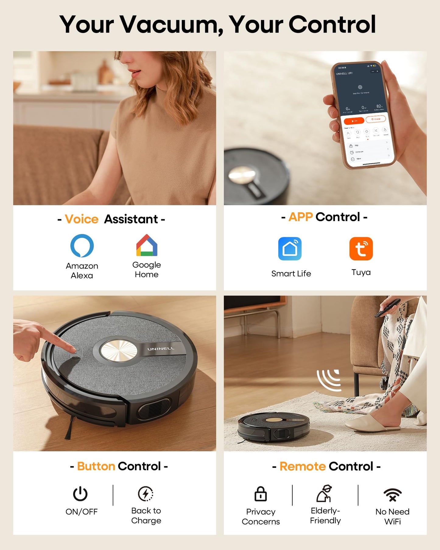 Uninell UR1 Robot Vacuum and Mop - 5000Pa Black