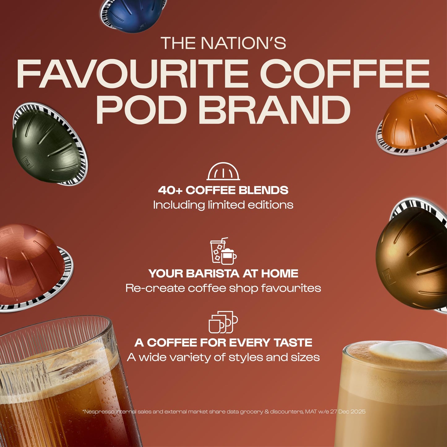 Nespresso Vertuo Coffee Pods, Pack of 30, 10 x Melozio, 10 x Stormio, 10 x Odacio capsules for Nespresso Machines. Make Espressos, Cappuccino and Lattes at home. Recyclable Pods.