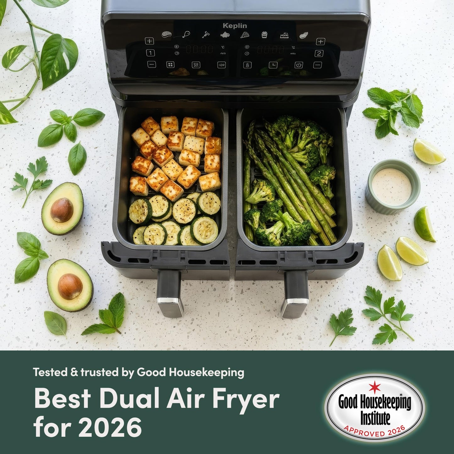 Keplin 9L Dual Zone Air Fryer - 2700W 8-in-1 Cooker Black