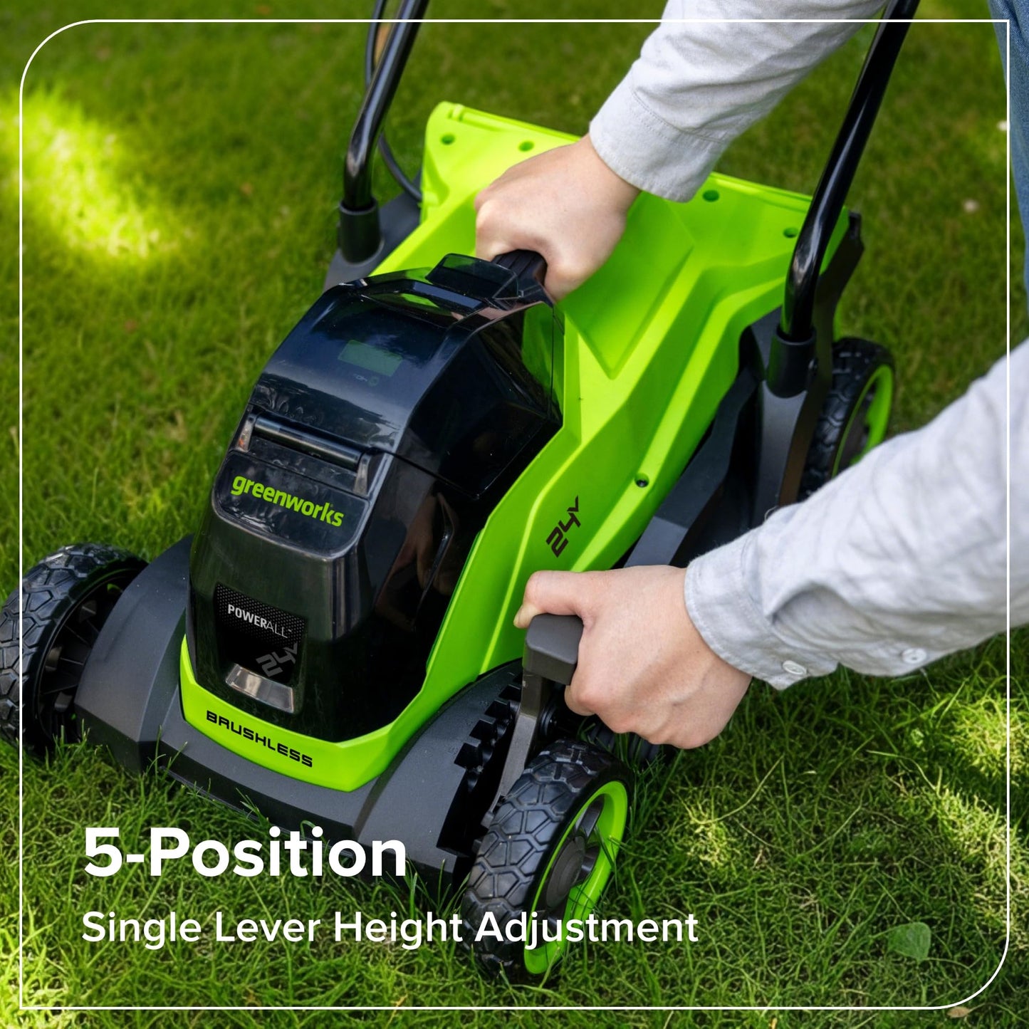 Greenworks 24V Cordless Lawnmower with Brushless Motor for Smaller Lawns up to 140m², 33cm Cutting Width, 30L Bag, Lawnmower with 24V 4Ah Battery & Charger, 3 Year Guarantee-MO24L411-01