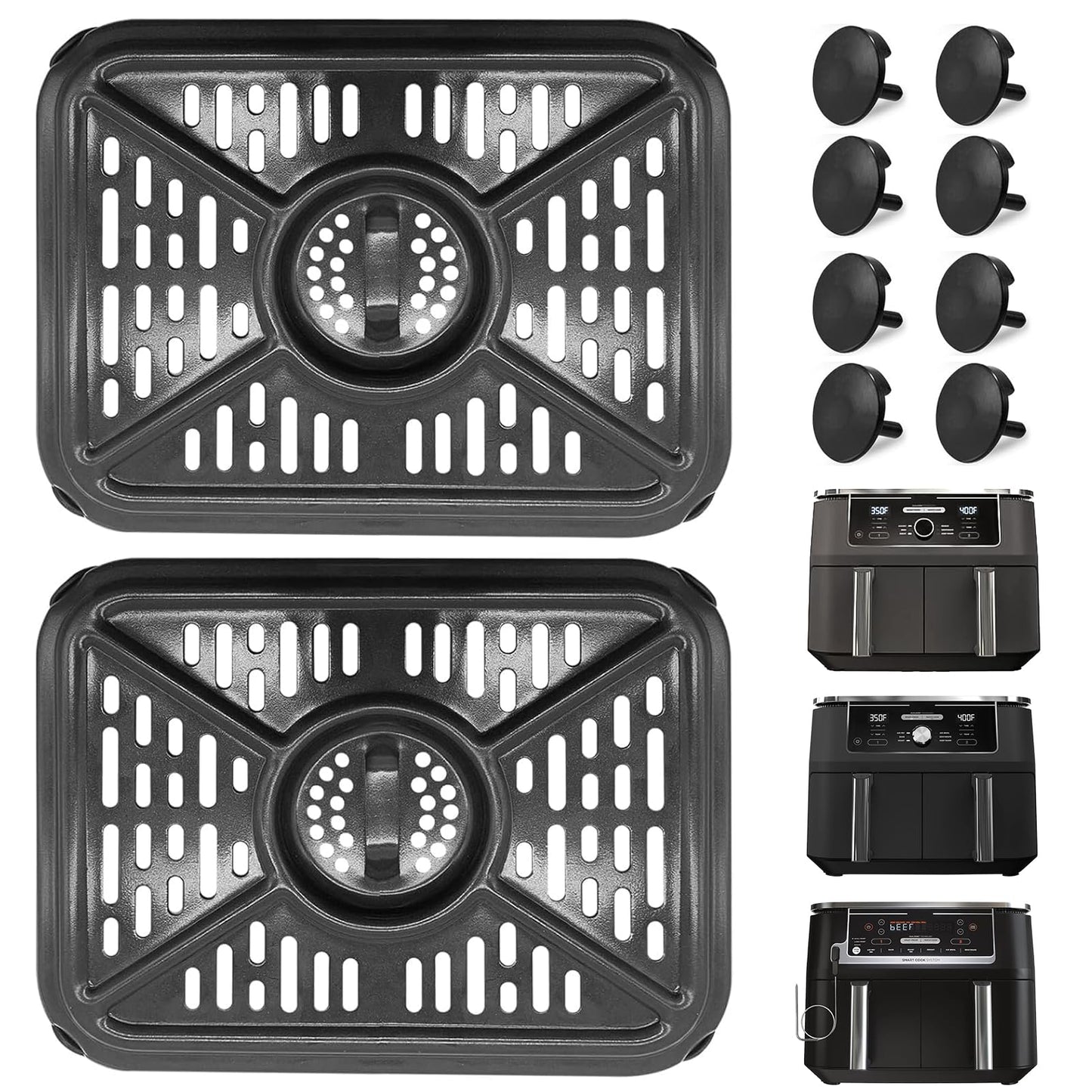 GWYXC 2 Pack Air Fryer Grill Pan for Ninja Foodi AF400UK 9.5L 6 in 1 DualZone 2 Drawers Air Fryer, Non-Stick Stainless Steel Replacement Crisper Plate Grill Tray Accessories, Dishwasher Safe