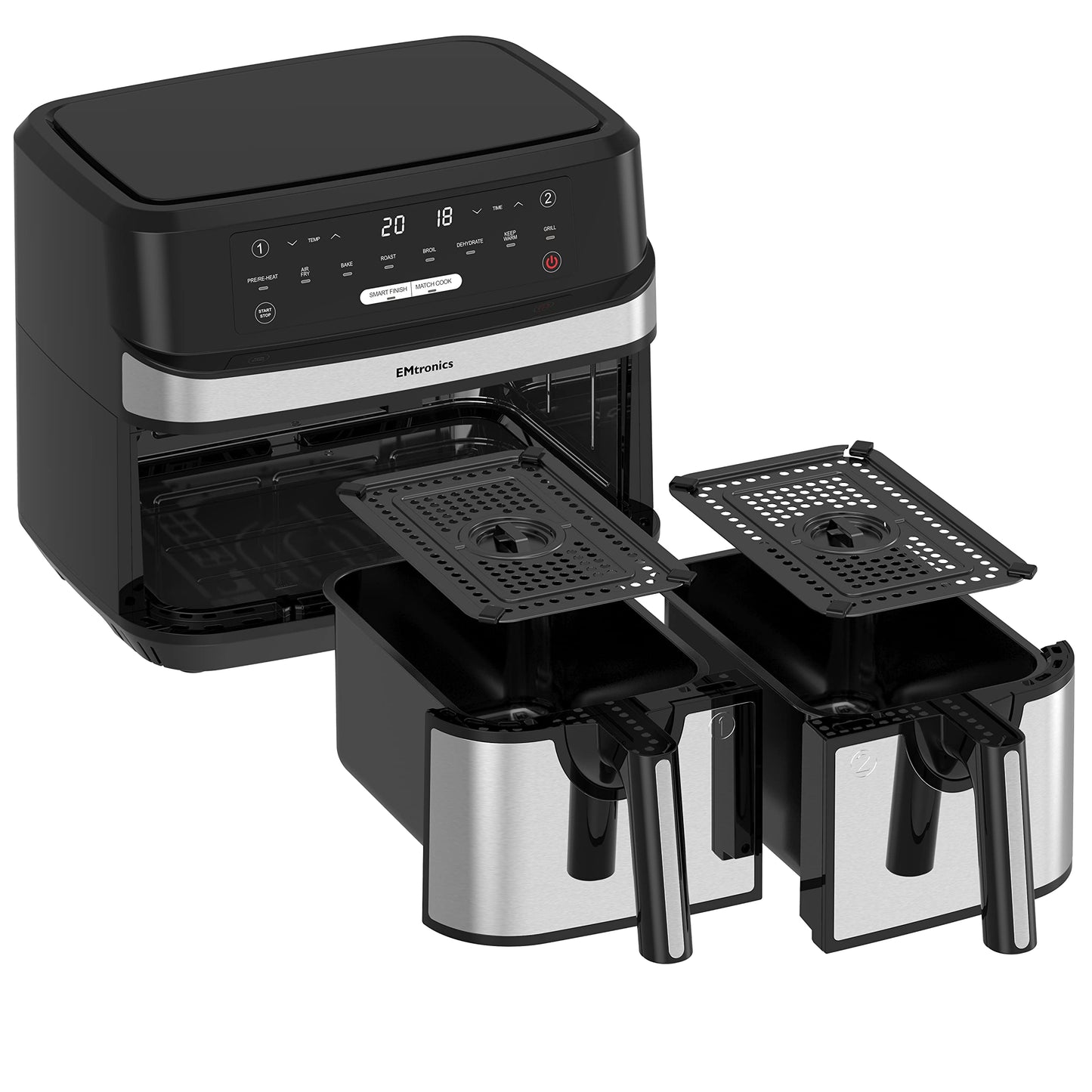 EMtronics EMAFDD9LSL Dual Air Fryer 9L Stainless Steel