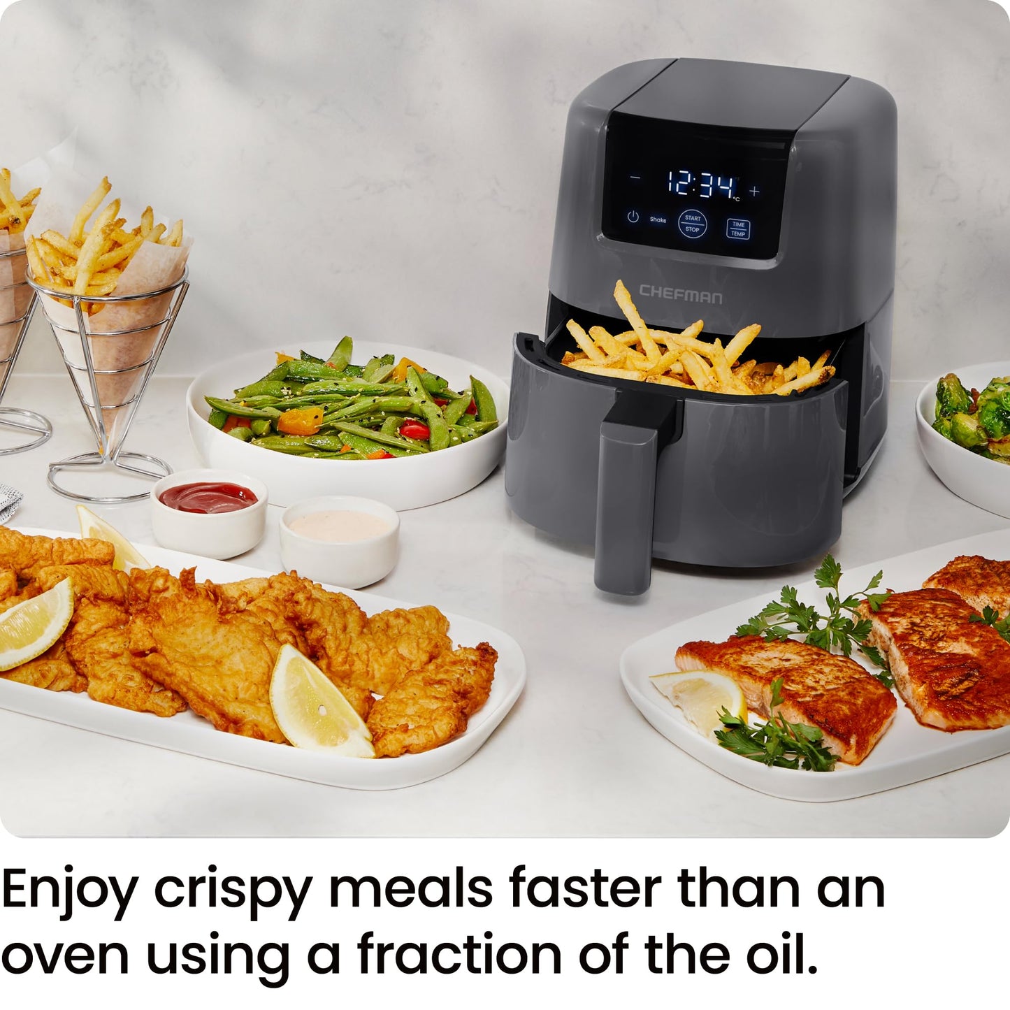 Chefman 2L Mini Air Fryer - Grey Compact Digital RJ38-2T