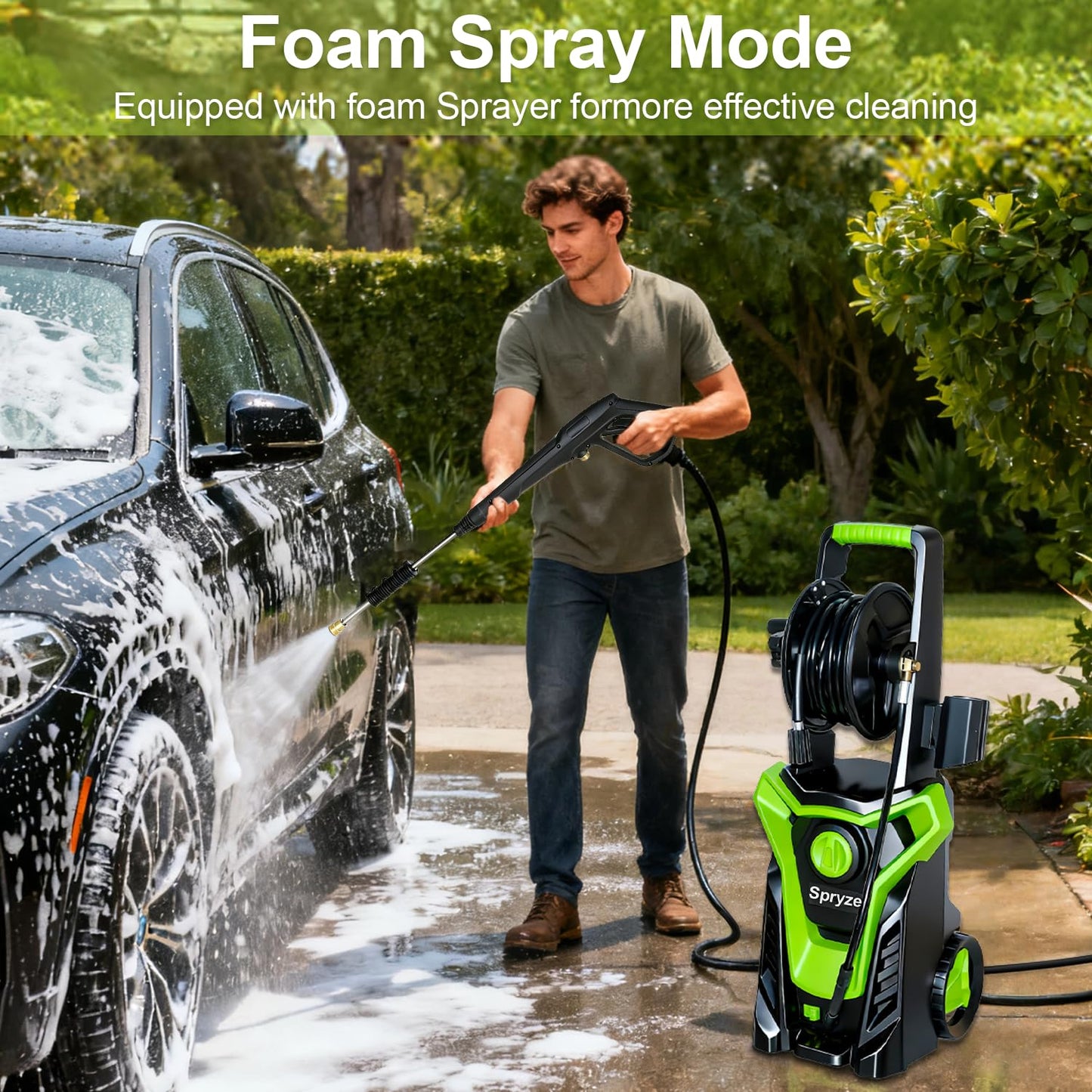 Pressure Washers, 2000W 160Bar 540L/H Jet Washers Pressure Washers with Foam Cannon, 4 Nozzles, 8M High-Pressure Hose, 6M Power Cord, Power Washer for Cars, Fences, Patios, Decks, Patios and Driveway