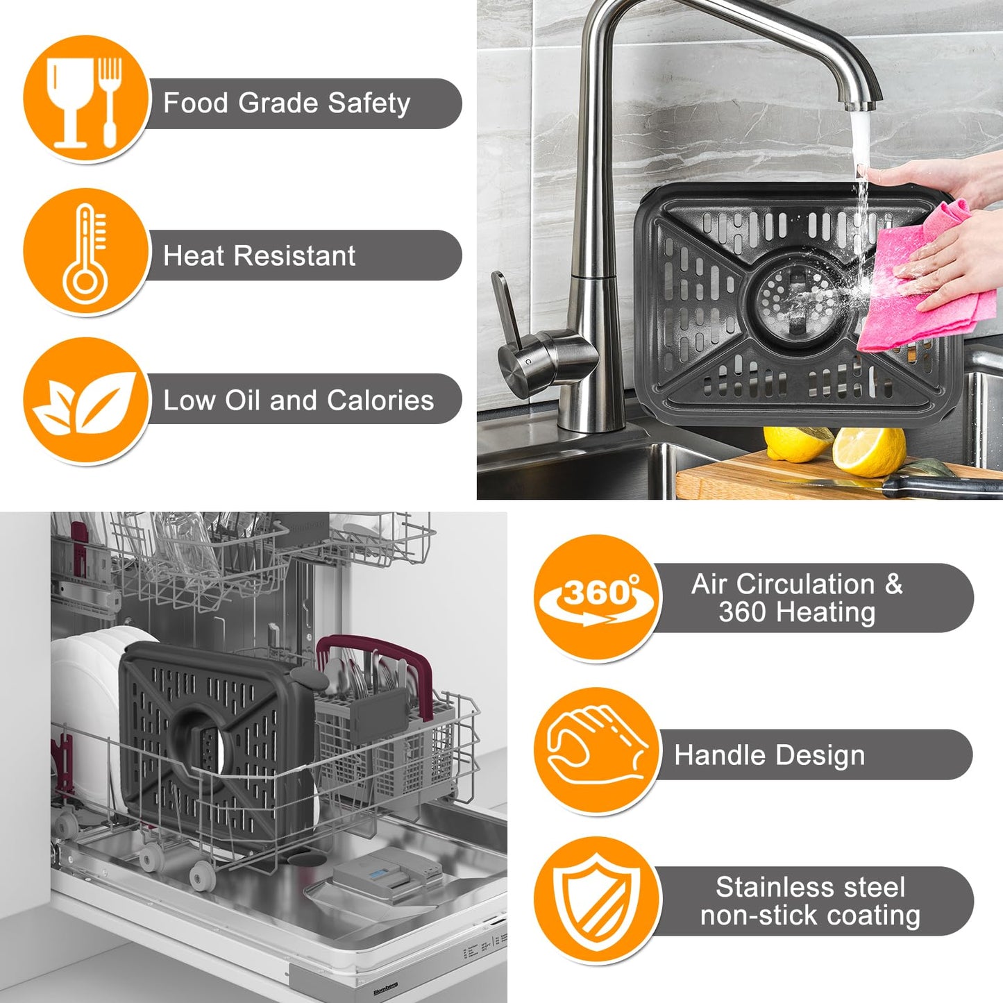 GWYXC 2 Pack Air Fryer Grill Pan for Ninja Foodi AF400UK 9.5L 6 in 1 DualZone 2 Drawers Air Fryer, Non-Stick Stainless Steel Replacement Crisper Plate Grill Tray Accessories, Dishwasher Safe