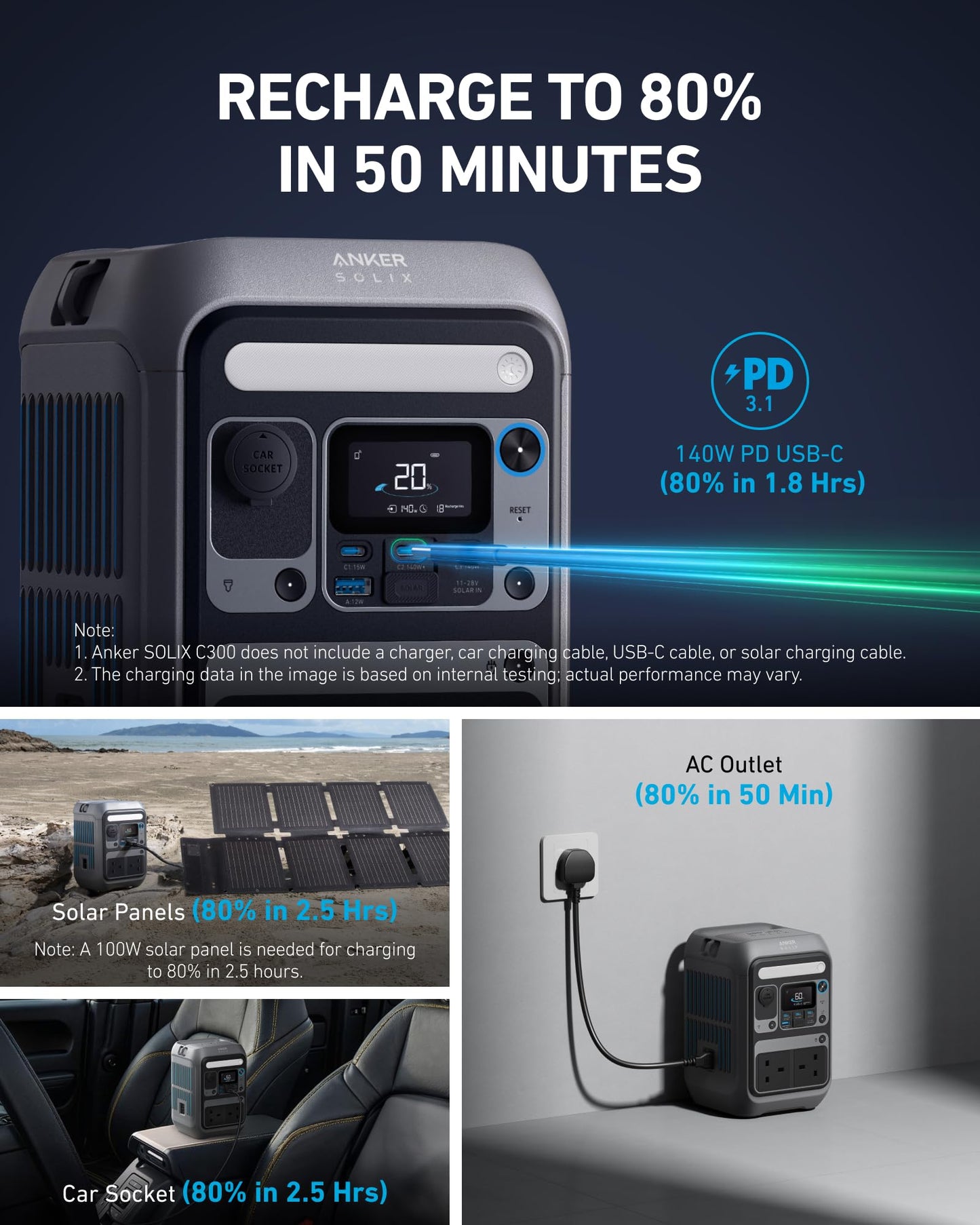 Anker SOLIX C300 Portable Power Station 288Wh 300W