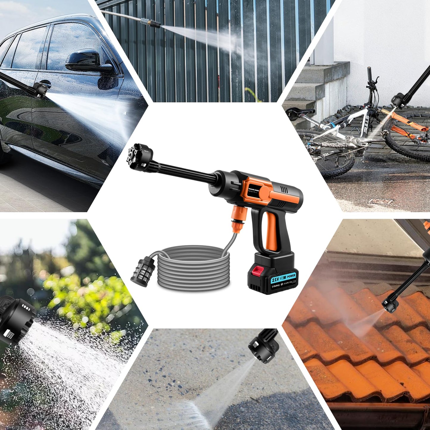 6-in-1 Cordless Pressure Washer, Portable Jet Wash with 120Bar Max Pressure & 3.4GPM Flow, Dual 21V 3.0Ah Batteries, 10-Speed Power Washer for Car, Patio, Bike, Camping Gear & Window Cleaning
