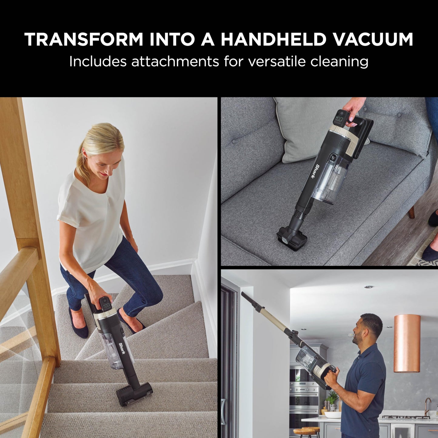 Shark Stratos Cordless Stick Vacuum Cleaner Pet Pro with Anti Hair Wrap Plus, Clean Sense IQ & Anti-Odour Technology, 60 Mins Run-Time, Removable Battery, 3 Attachments, Charcoal/Brass IZ400UKT