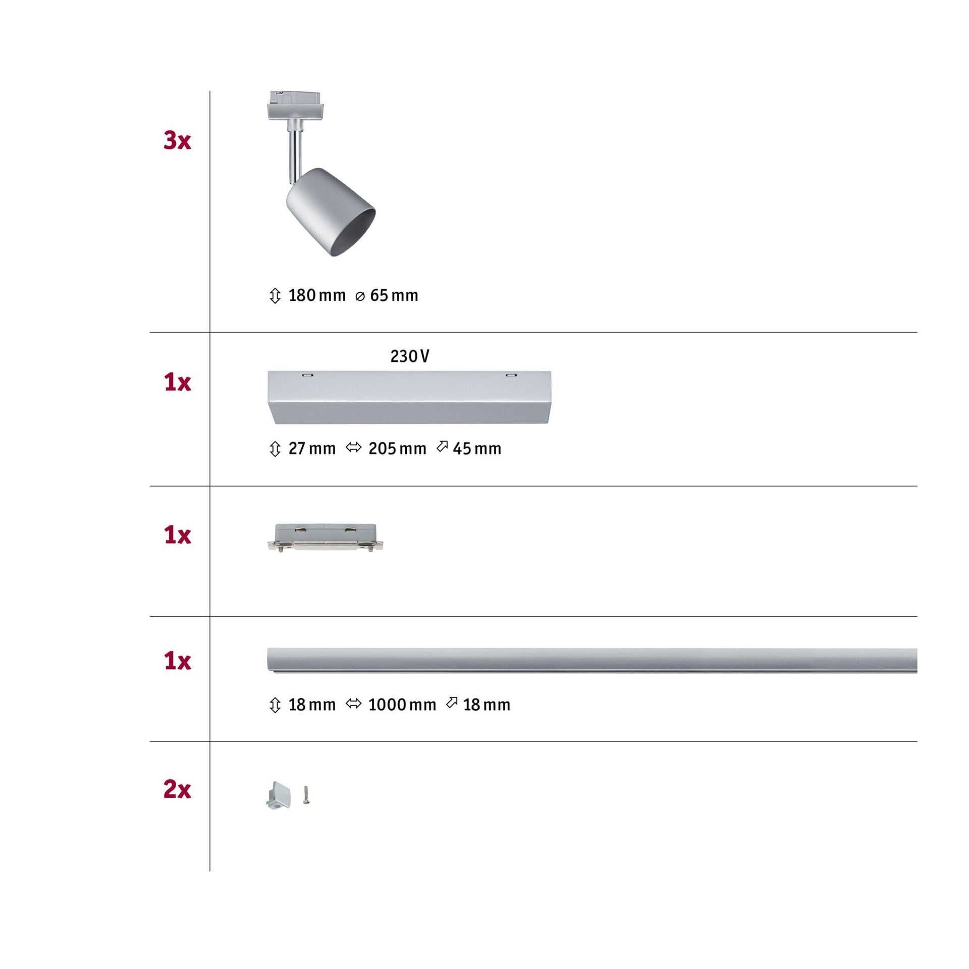 Paulmann URail Basic Set Cover - Chrome Matt 3-Light Rail System