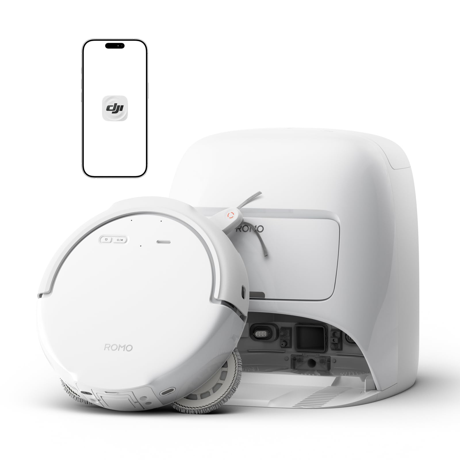 DJI ROMO S Robot Vacuum Cleaner and Mop With 25,000 Pa Suction, Drone-Level Sensing, Dual Robotic Arms, 200-Day Maintenance-Free Operation, Anti-Tangle Roller Brush, Auto Mop Washing & Drying