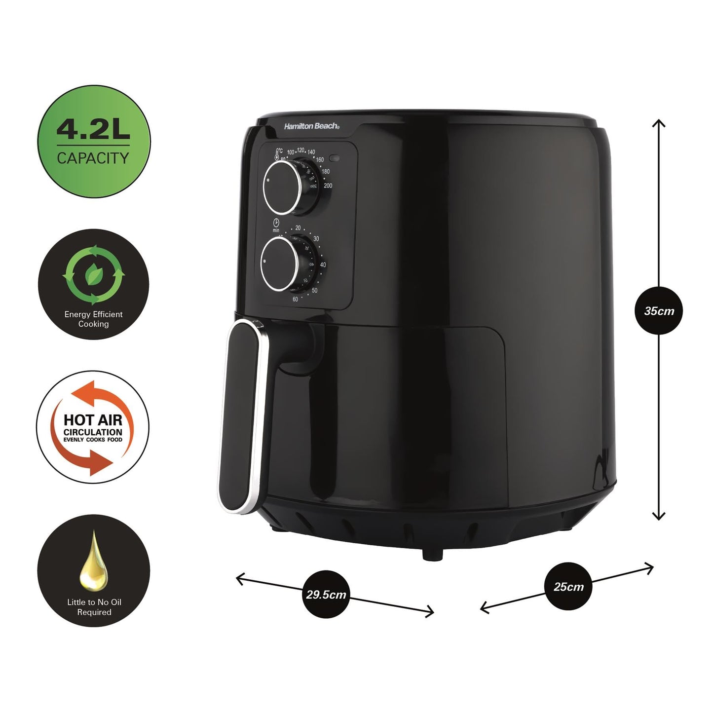 Hamilton Beach SimpliFry 4.2L Air Fryer - Black HB4001