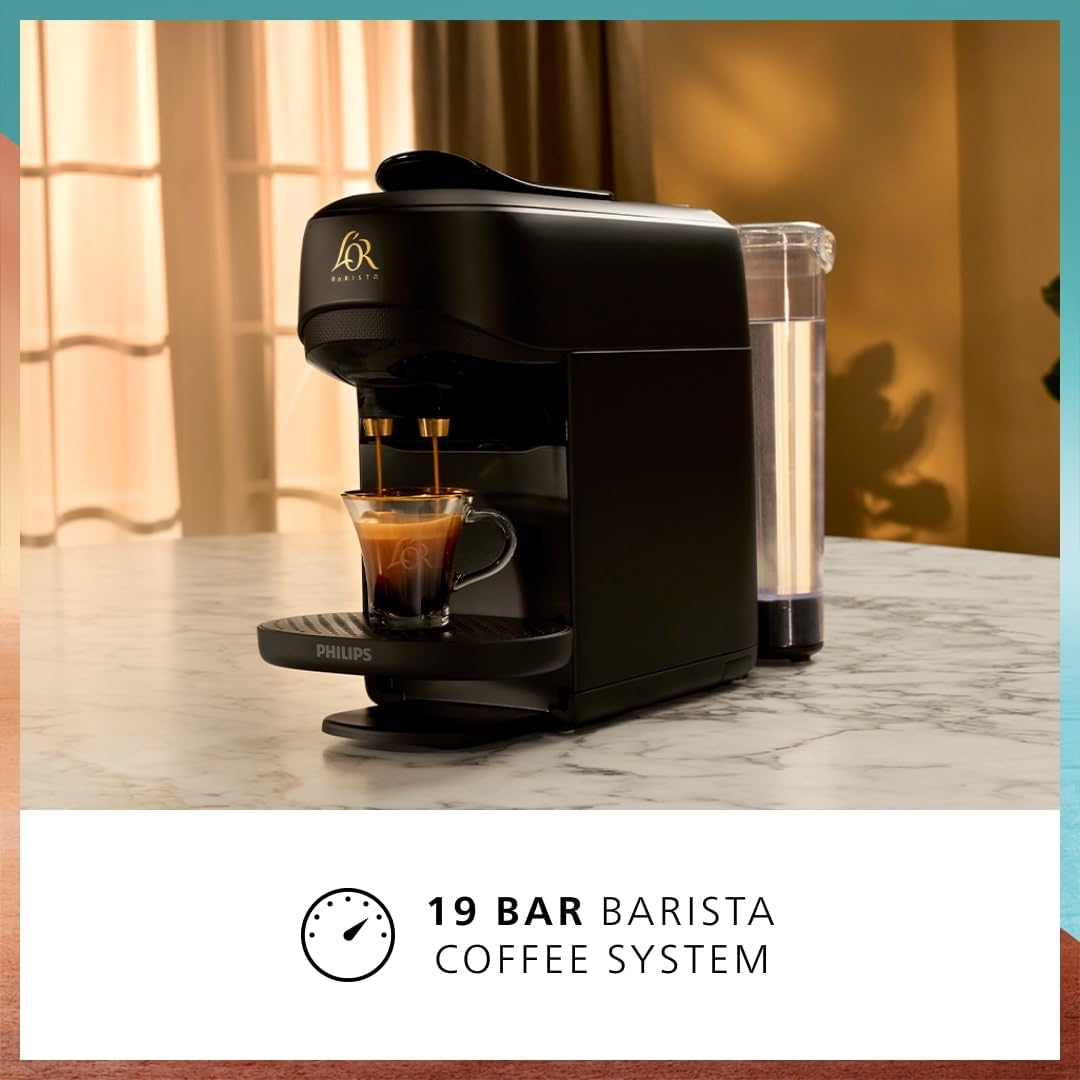 Philips L’OR BARISTA Absolu Capsule Coffee Machine – 19 Bar System, Dual Capsule Recognition, Enjoy Over Ice, Intensity Boost, XXL Capsules Compatible, Deep Black (LM9512/60)