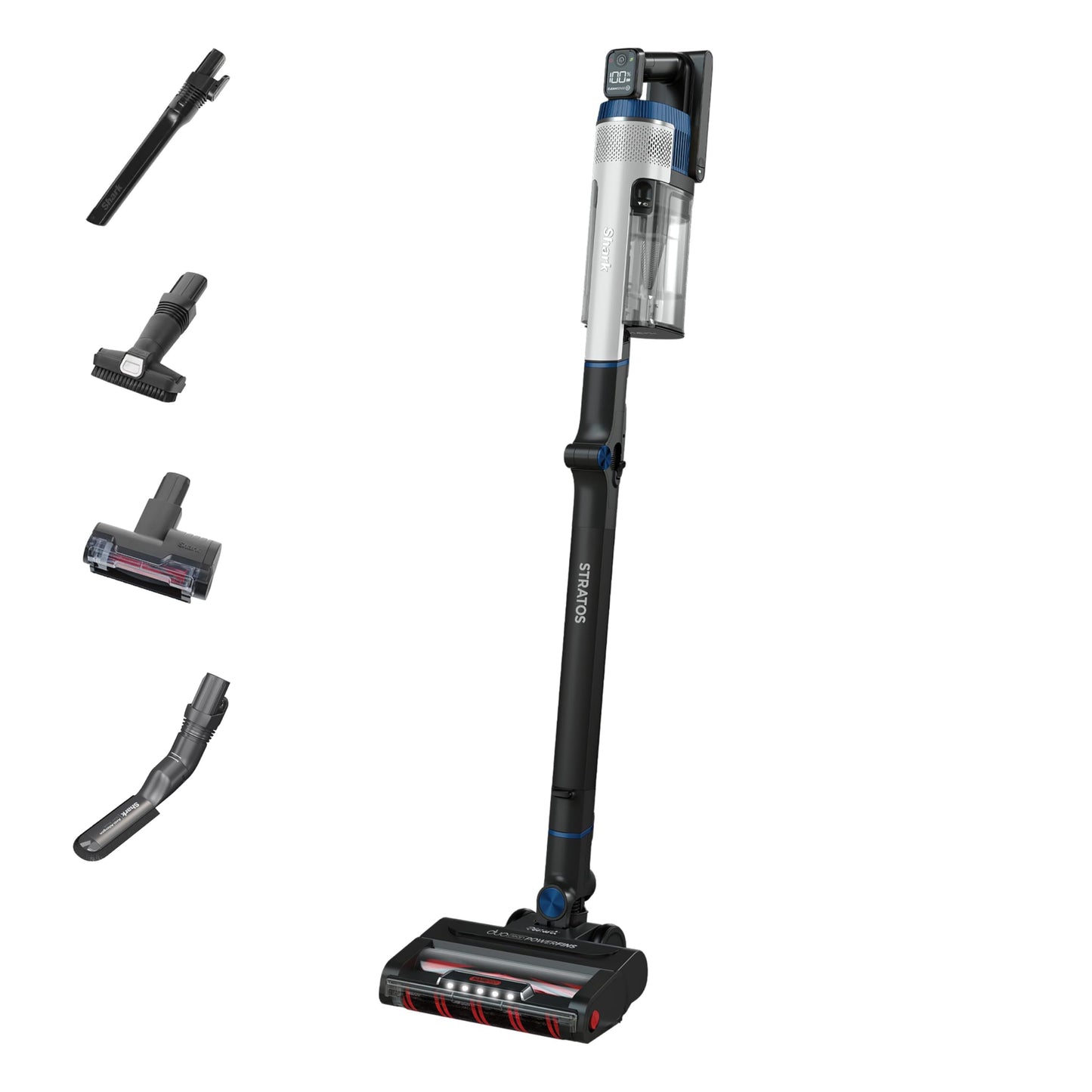 Shark Stratos Cordless Pet Pro Stick Vacuum Cleaner with Anti Hair Wrap Plus, Clean Sense IQ, DuoClean, 60min Run-Time, Removable Battery, 4 Tools, Anti-Allergen, White/Navy IZ402UKTSB