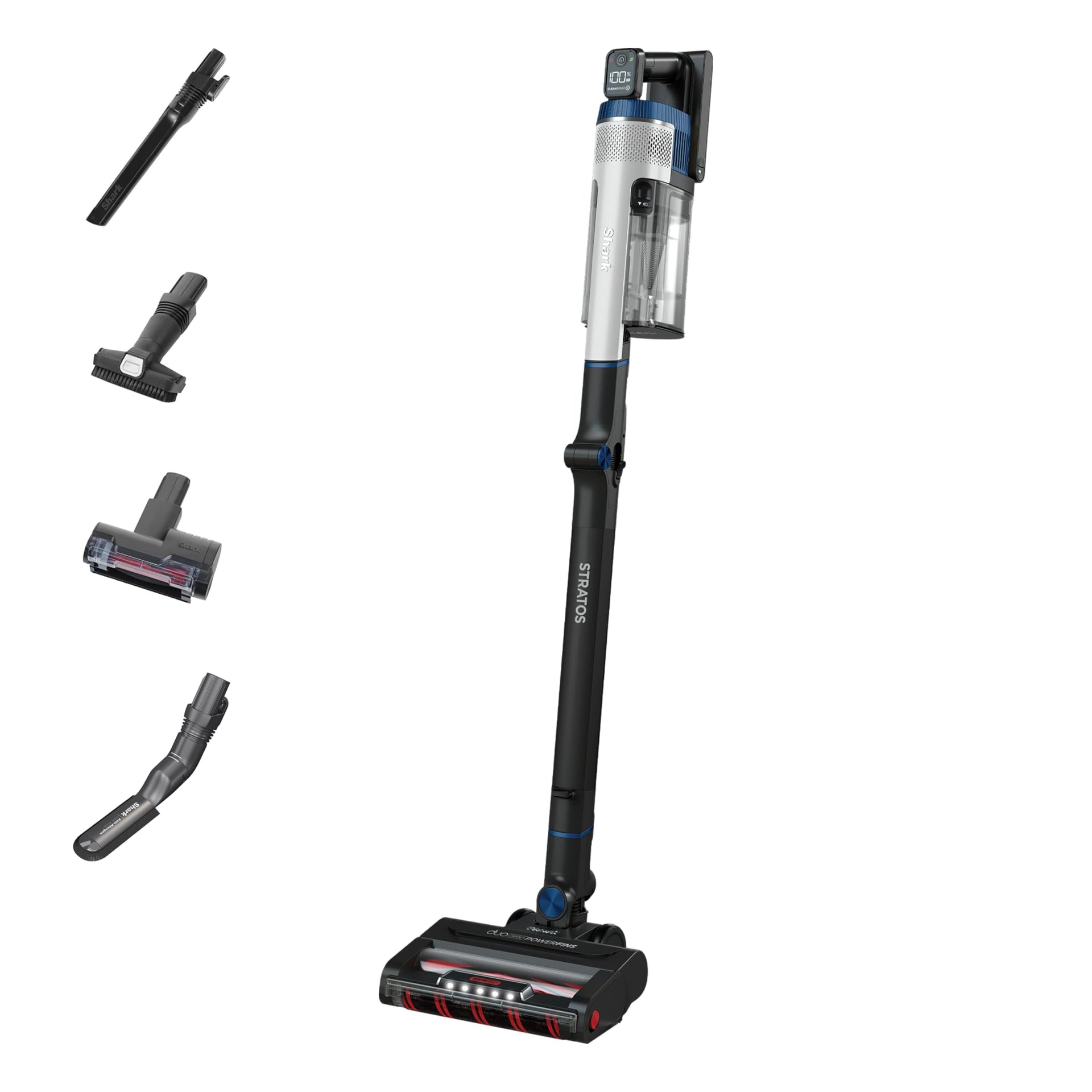 Shark Stratos Cordless Pet Pro Stick Vacuum Cleaner with Anti Hair Wrap Plus, Clean Sense IQ, DuoClean, 60min Run-Time, Removable Battery, 4 Tools, Anti-Allergen, White/Navy IZ402UKTSB