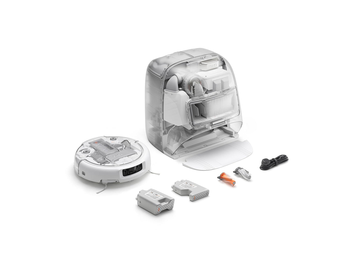 DJI ROMO P Robot Vacuum Cleaner and Mop With Transparent Design, 25,000 Pa Suction, Drone-Level Sensing, Dual Robotic Arms, 200-Day Maintenance-Free Operation, Customizable Mopping Solutions