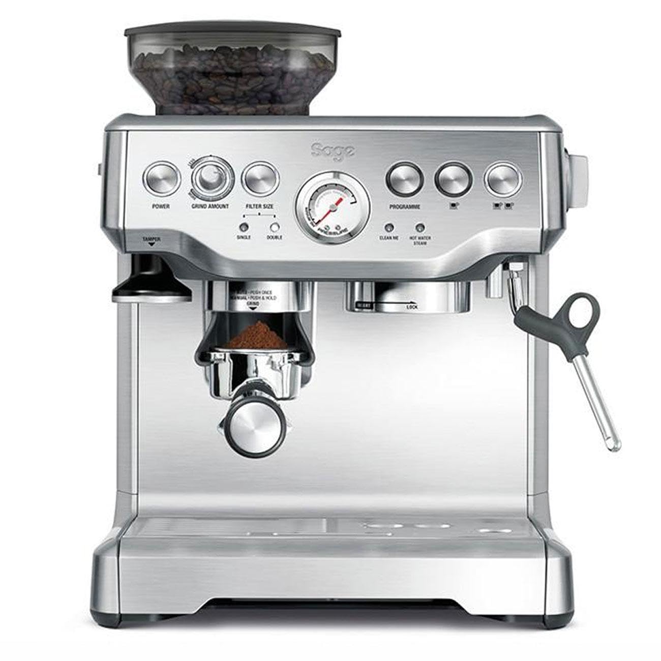 Sage - The Barista Express - Bean to Cup Coffee Machine with Grinder and Manual Milk Frother - 16 Grind Settings, 15 Bar Pump, PID Temp Control, Normal Milk Jug, Stainless Steel