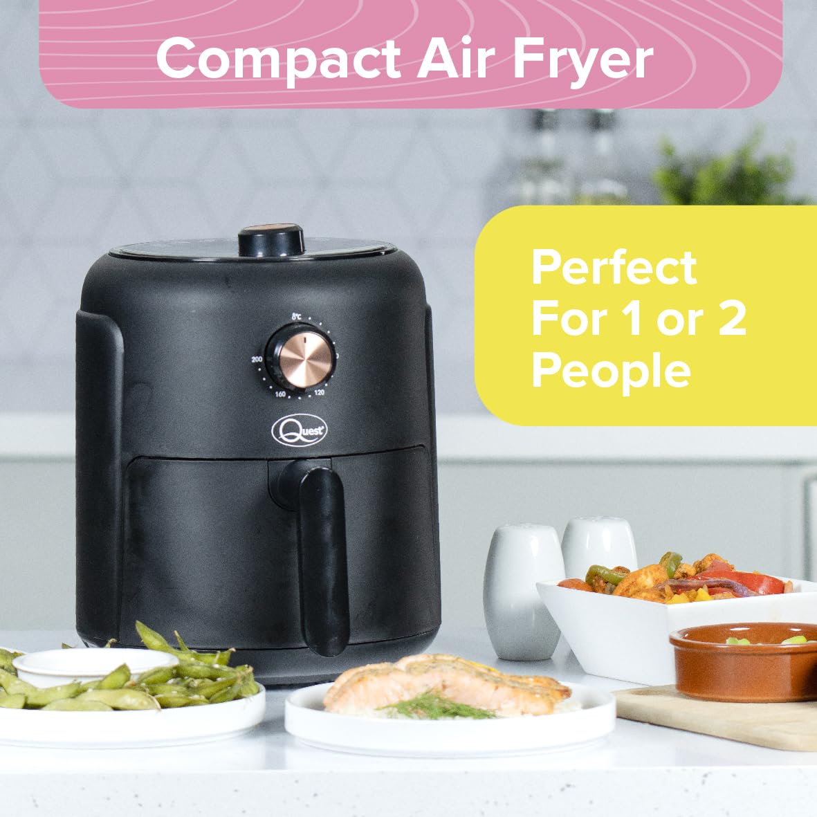 Quest 2.3L Compact Air Fryer - Black 1000W