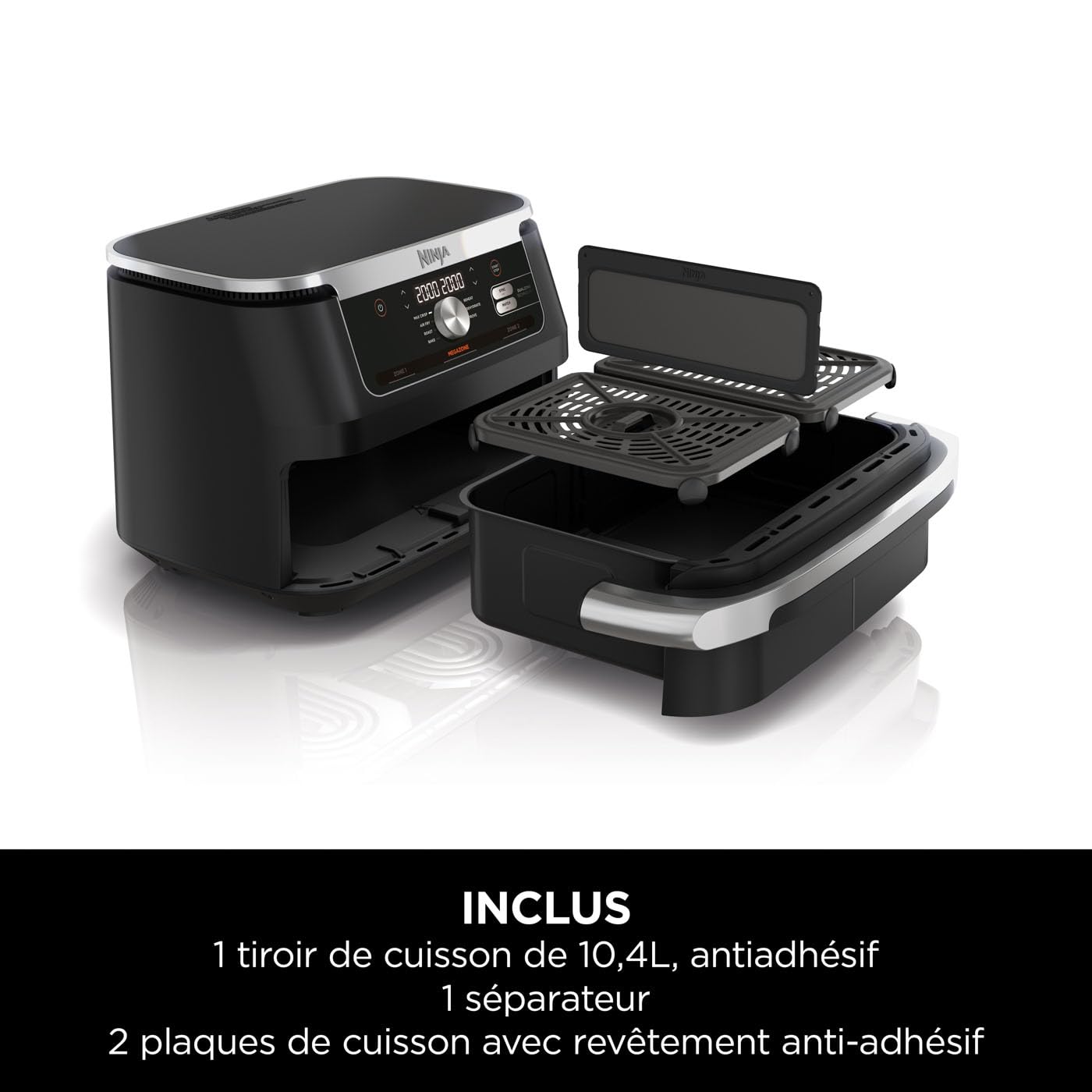 Ninja Foodi FlexDrawer Air Fryer, Dual Zone with Removable Divider, Large 10.4L Drawer, 7-in-1, Double Zone, Oil Free, Dishwasher Safe Nonstick Parts, Black AF500EU