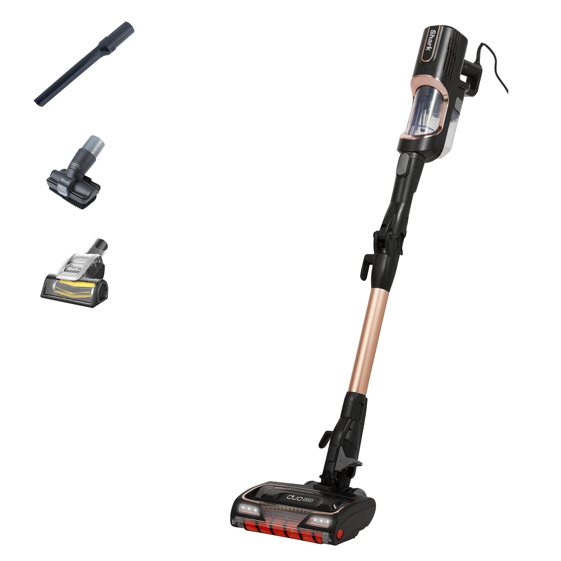 Shark Corded Stick Vacuum Cleaner with Anti Hair Wrap and DuoClean Floorhead, Flexible Pet Vacuum with Anti-Allergen Complete Seal, 3 Attachments, 10m Cord, Rose Gold HZ500UKT