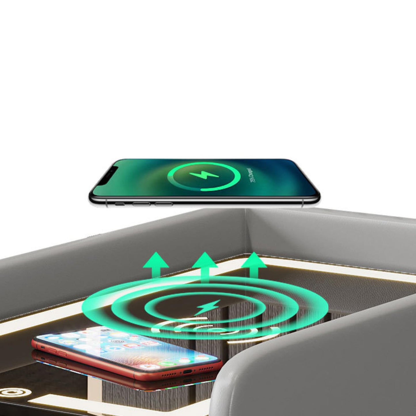 Modern Smart Bedside Table with Wireless Charging & LED - Light Gray