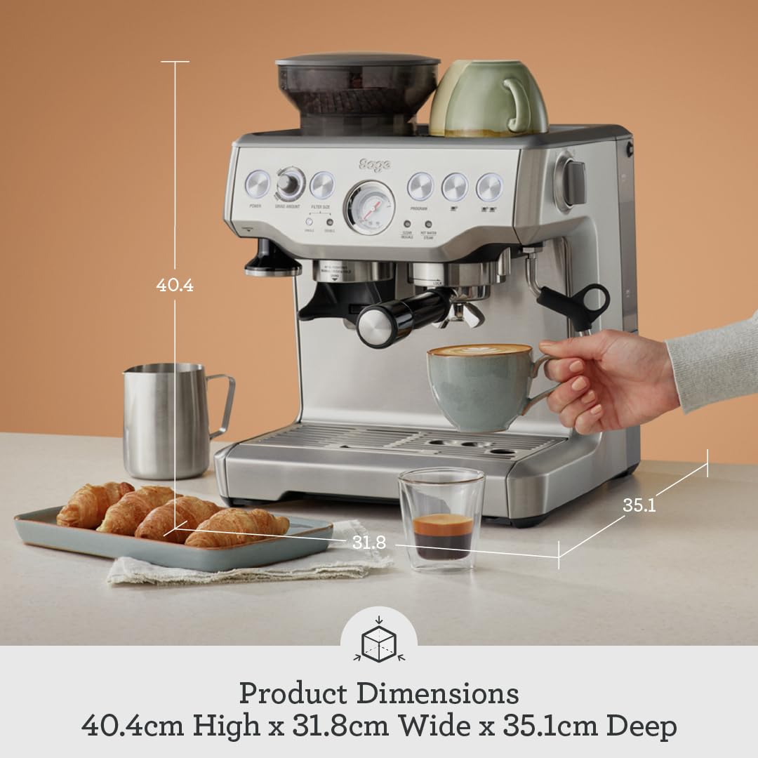Sage - The Barista Express - Bean to Cup Coffee Machine with Grinder and Manual Milk Frother - 16 Grind Settings, 15 Bar Pump, PID Temp Control, Normal Milk Jug, Stainless Steel