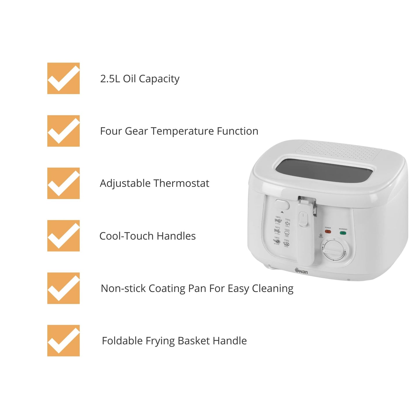Swan 2.5L Deep Fat Fryer 1800W - White