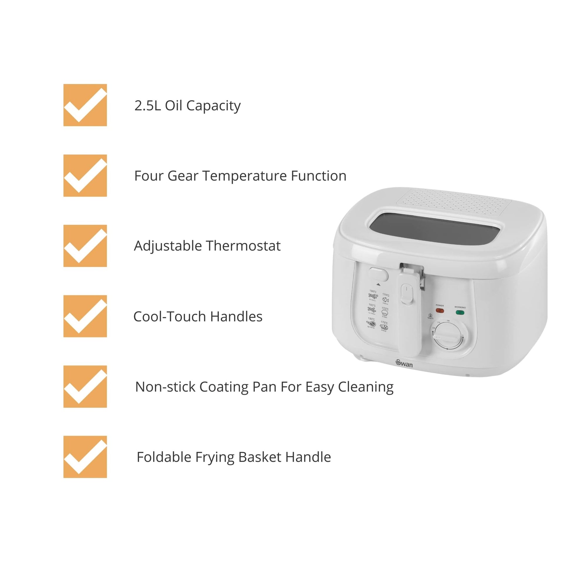 Swan 2.5L Deep Fat Fryer 1800W - White