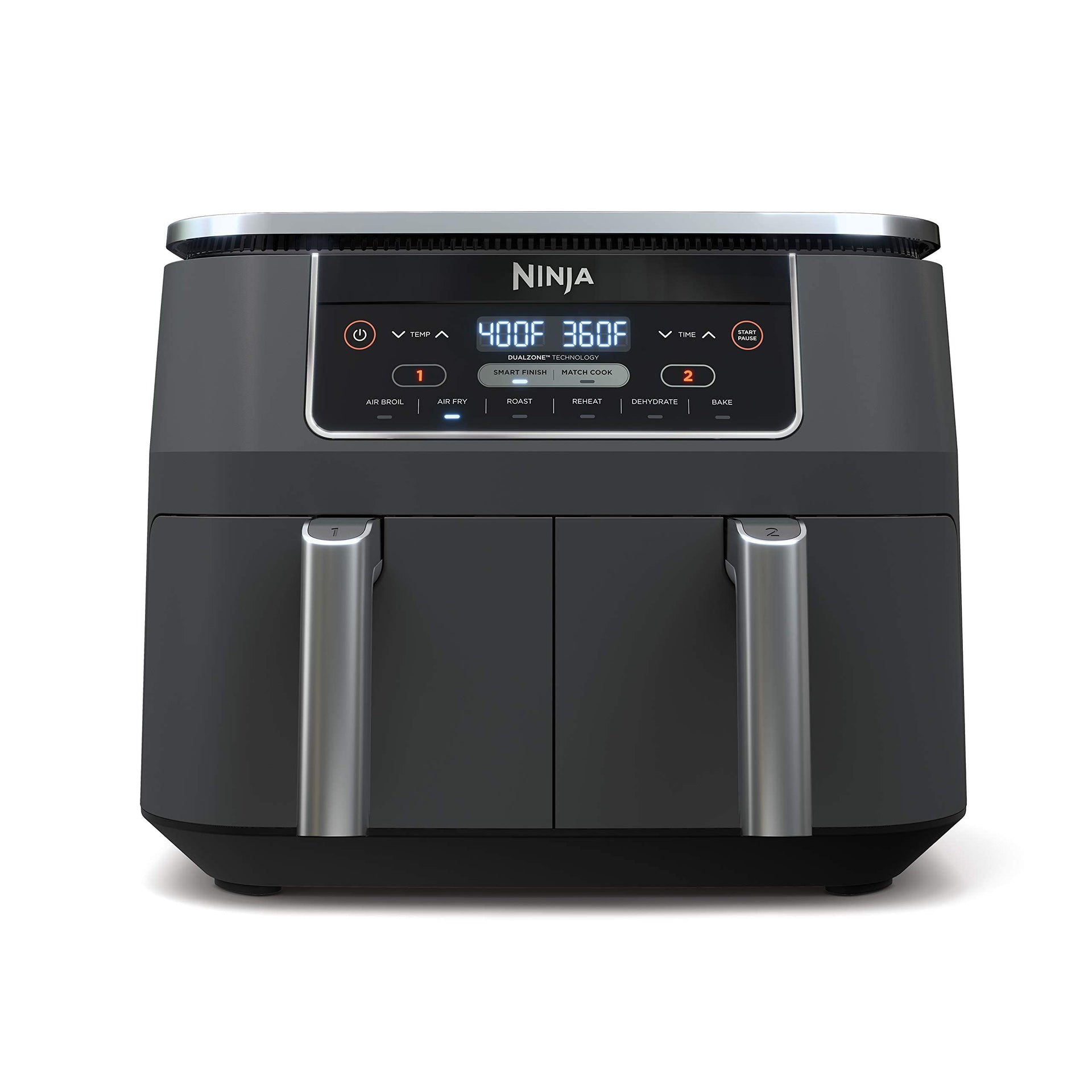 Ninja DZ201 Foodi 6-in-1 2-Basket Air Fryer with DualZone Technology, 8-Quart Capacity, and a Dark Grey Stainless Finish