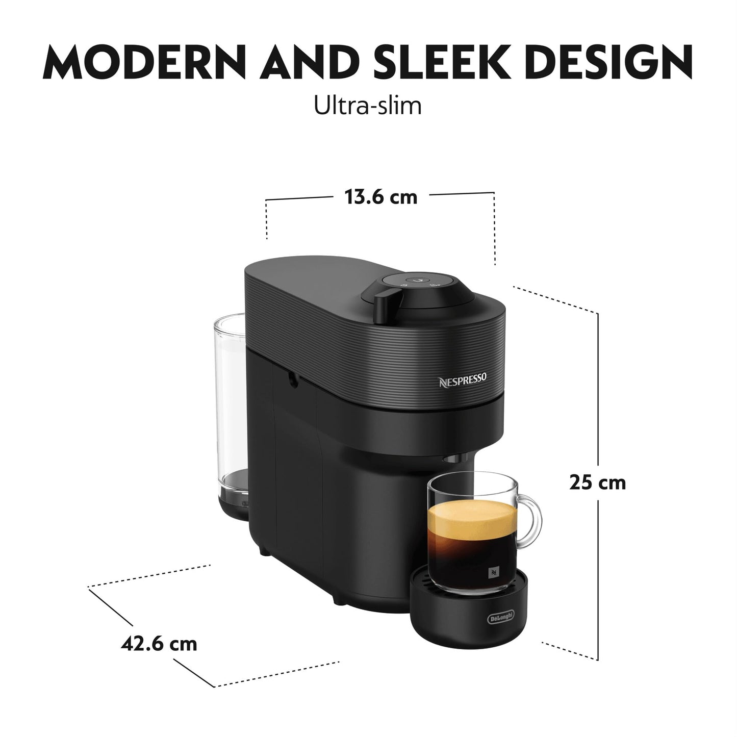 Nespresso Vertuo Pop Coffee Machine by De'Longhi, Over 40 Varieties of Pods, 6 Coffee Cup Sizes, Espresso, Cappuccino, Starter Capsule Set Included, ENV90.B, Black