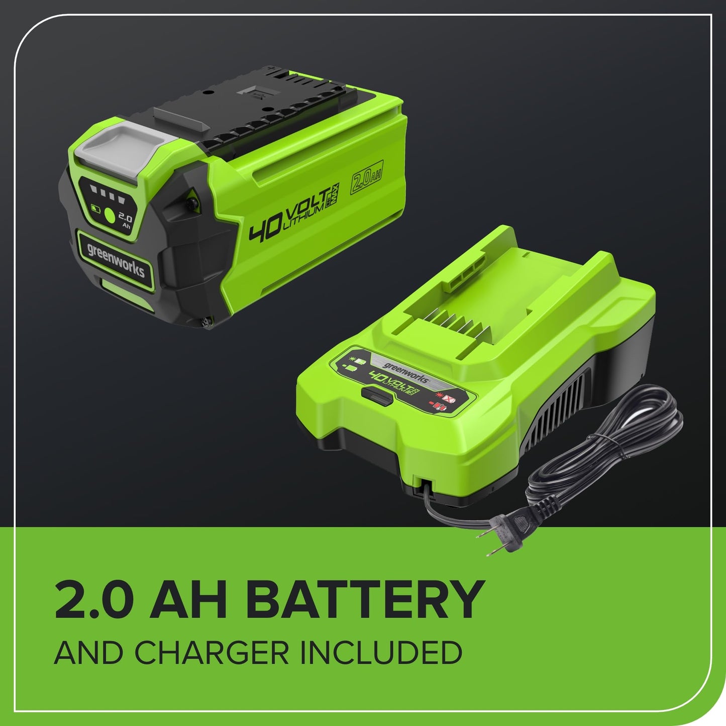 Greenworks 40V Cordless Lawnmower for Lawns up to 200m², 35cm Cutting Width, 40L Bag PLUS 40V 2Ah Battery & Charger, 3 Year Guarantee-G40LM35K2, Green, Black, Grey