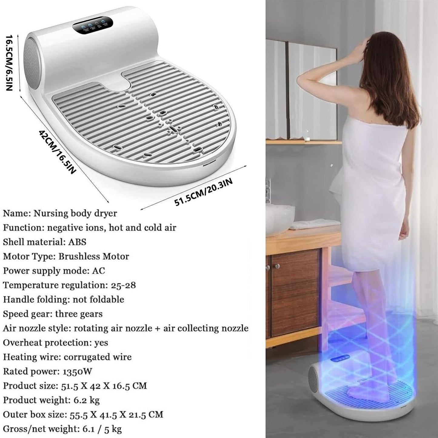 KYZTMHC Full Body Dryer 1350W - Warm & Cool Air White