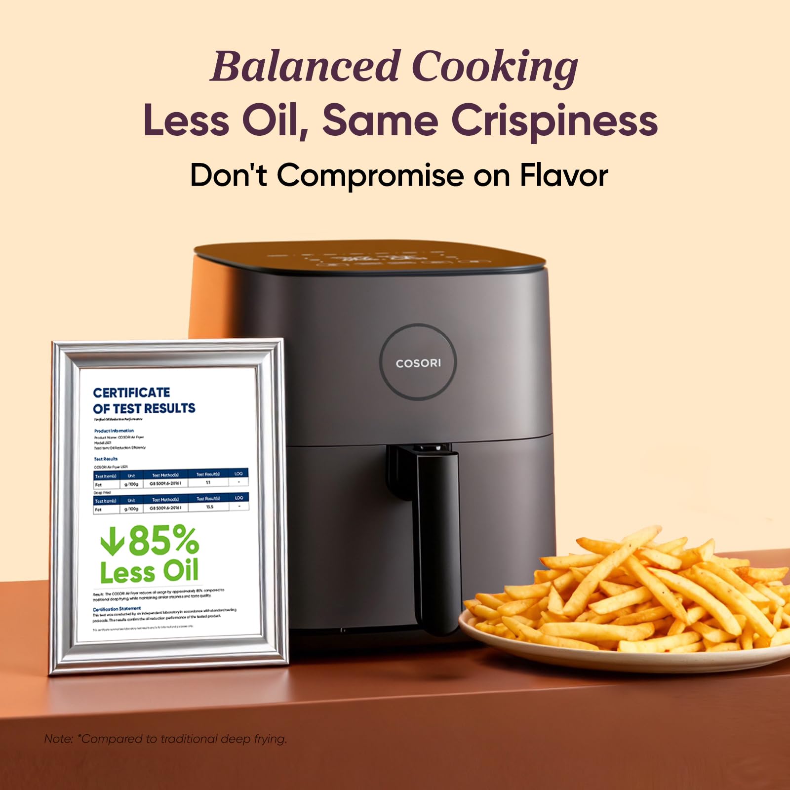 COSORI Air Fryer 4.7L, 9-in-1 Compact Air Fryers Oven, 130+ Recipes(Cookbook & Online), Max 230℃ Setting, Digital Tempered Glass Display, Quiet, 4 Portions, Non-Stick, Dishwasher Safe, 1500W