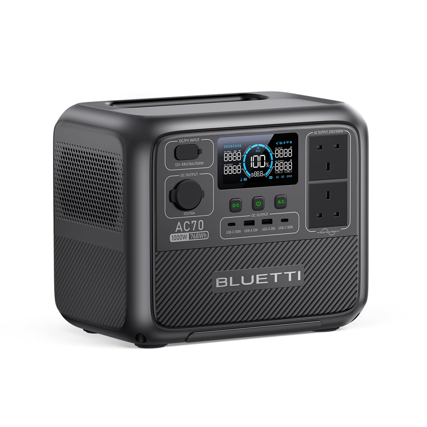 Bluetti AC70 Portable Power Station 768Wh Black