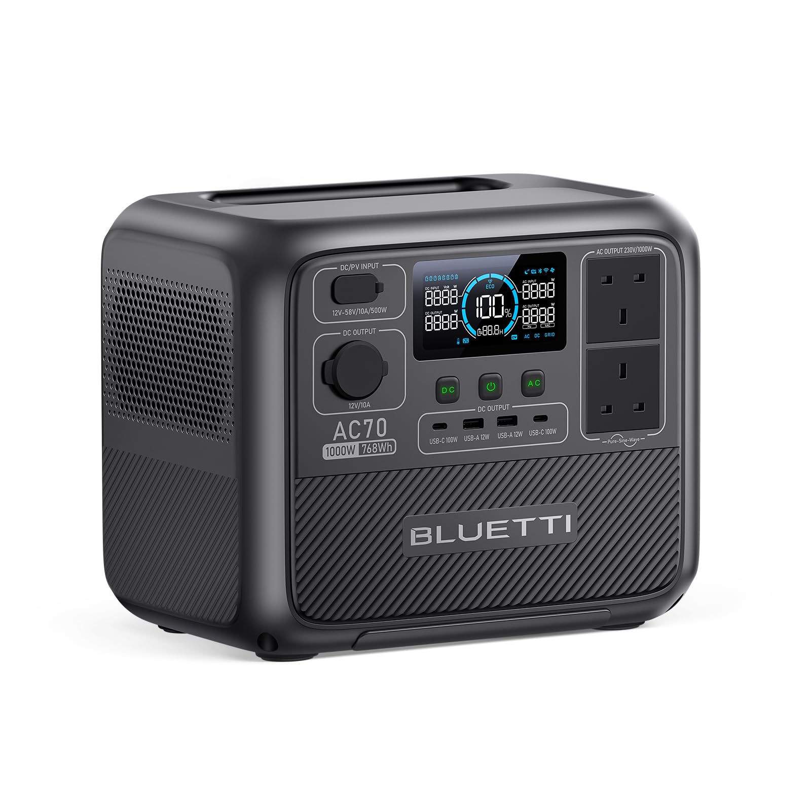 Bluetti AC70 Portable Power Station 768Wh Black