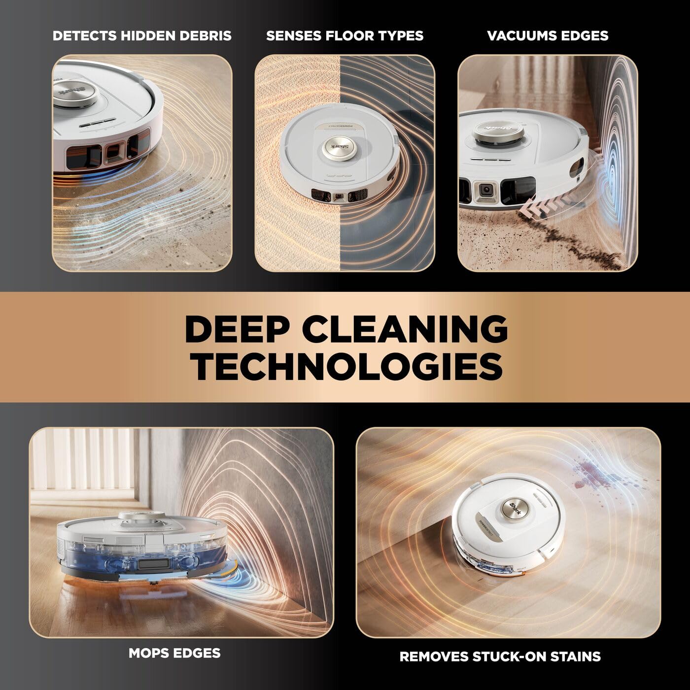 Shark PowerDetect Robot Vacuum and Mop with 60-Day Self-emptying and Cleaning Base - 3D LiDAR Navigation - Wi-Fi/App - 4 Anti-microbial Pads, 2 Odour Cartridges and 2 Brushes Incl. - White