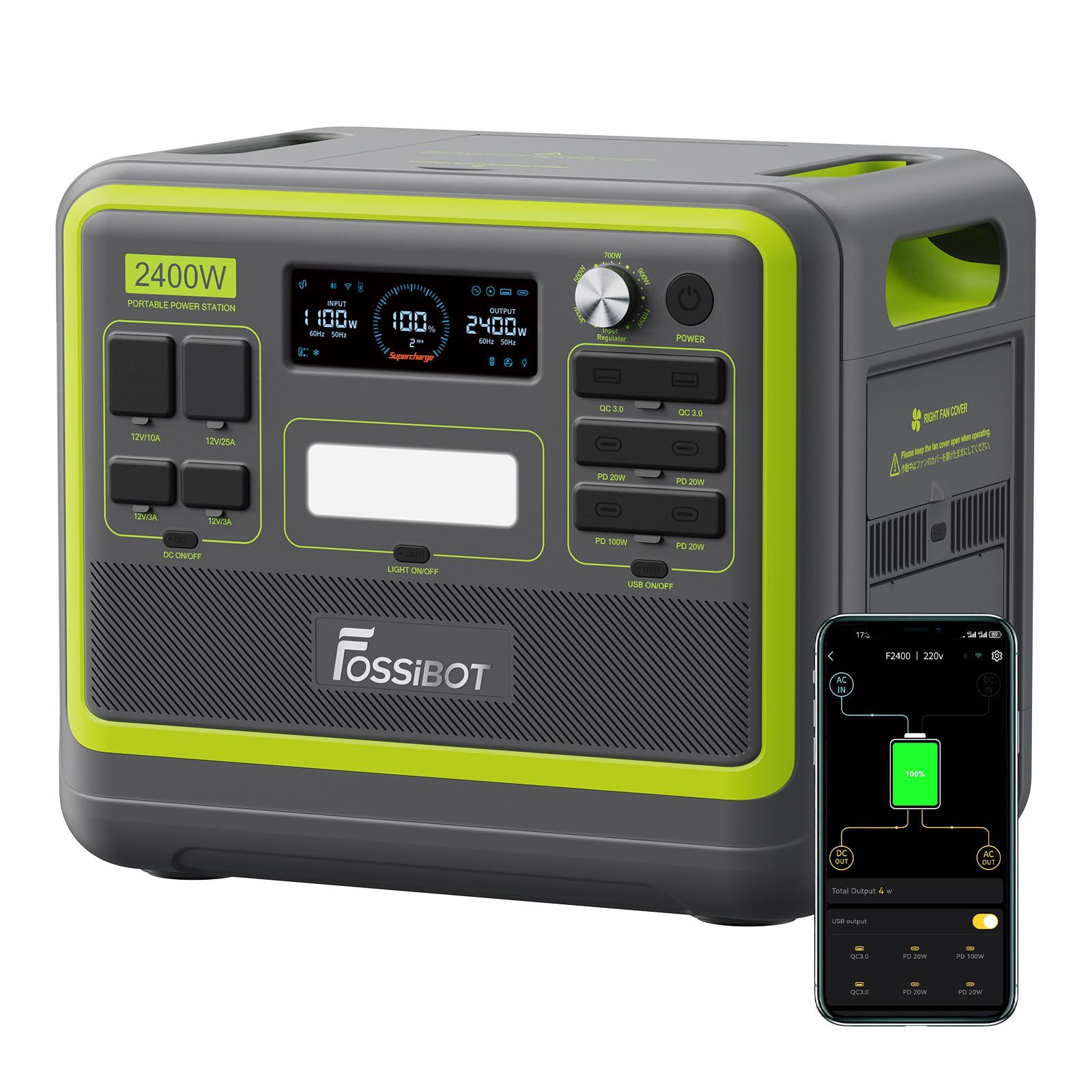 Fossibot F2400 Portable Power Station 2400W 2048Wh Green