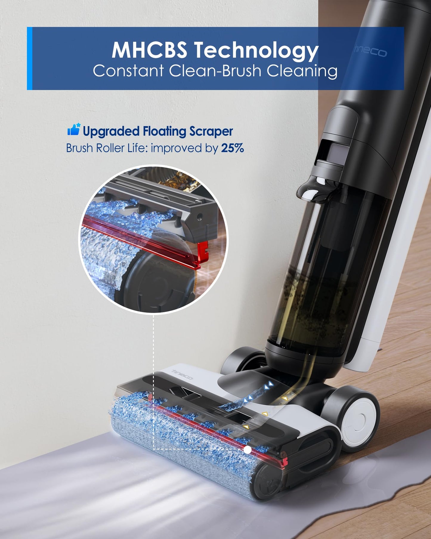 Tineco Floor ONE S6 Cordless Wet Dry Vacuum Floor Cleaner Washer Mop All-in-One for Hard Floors, LED Display, Long Runtime, Dual-Sided Edge Cleaning, Self-Cleaning