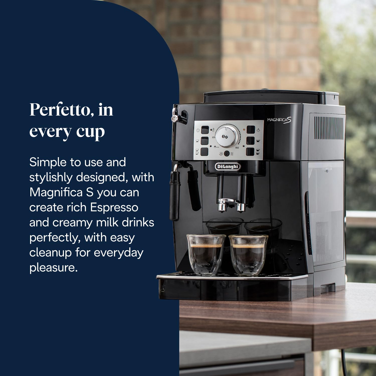 De'Longhi Magnifica S, Automatic Bean to Cup Coffee Machine, Espresso and Cappuccino Maker, ECAM22.110.B, Black, Black Silver, 3 Drinks